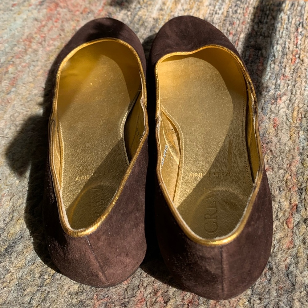 Brown and gold J Crew Flats